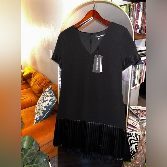 Karl Lagerfeld Flapper Style, Black Lace & Faux Leather Trim Dress SZ 10 NWT - Picture 11 of 15